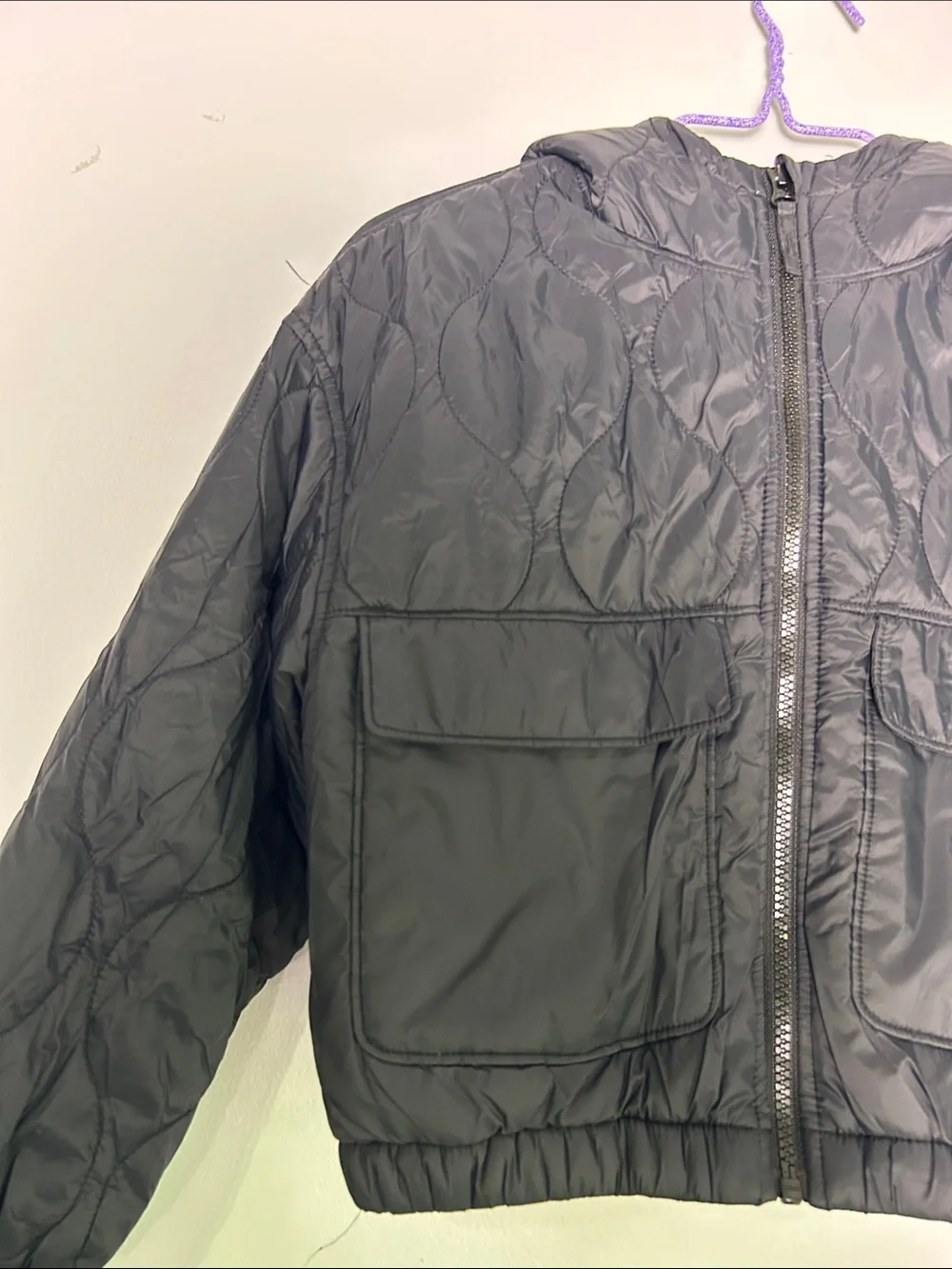 Old Navy Black Hooded Cropped Puffer Jacket